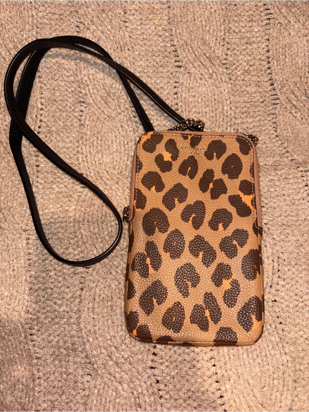 Kate Spade Leopard Print Phone Crossbody Bag Wallet Tan Brown